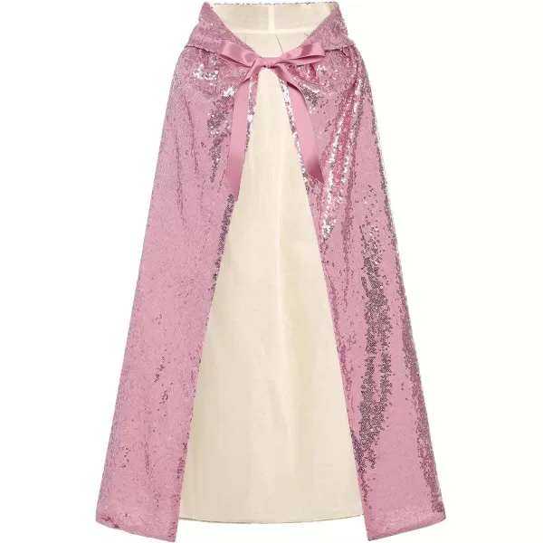 IDOPIP Princess Sequin Hooded Cape Cloaks for Little Girls Halloween Costume Cosplay Party Dress up with Crown  Fairy WandDark Pink