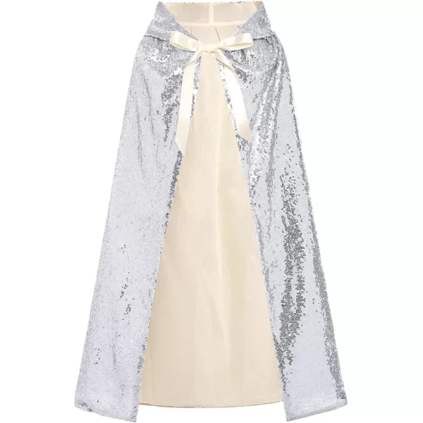 IDOPIP Princess Sequin Hooded Cape Cloaks for Little Girls Halloween Costume Cosplay Party Dress up with Crown  Fairy WandSilver