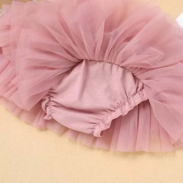 IDOPIP Rainbow 1st Birthday Outfit for Baby Girls Romper Tutu Skirt Tulle Bloomers Headband First Birthday Cake Smash OutfitsDusty Pink  Crown