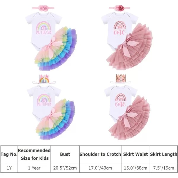 IDOPIP Rainbow 1st Birthday Outfit for Baby Girls Romper Tutu Skirt Tulle Bloomers Headband First Birthday Cake Smash OutfitsDusty Pink  Flower