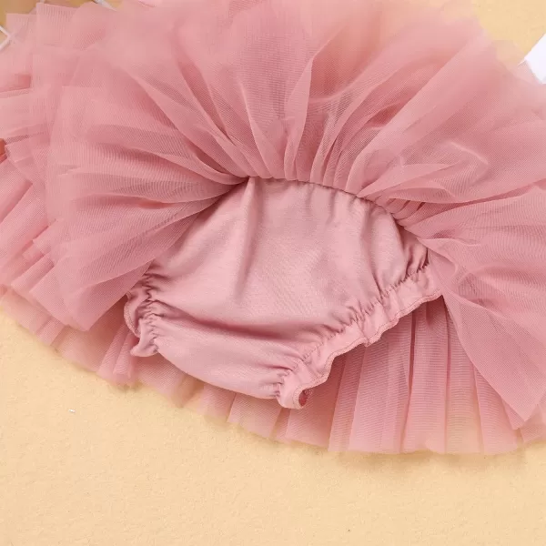 IDOPIP Rainbow 1st Birthday Outfit for Baby Girls Romper Tutu Skirt Tulle Bloomers Headband First Birthday Cake Smash OutfitsDusty Pink  Half Birthday