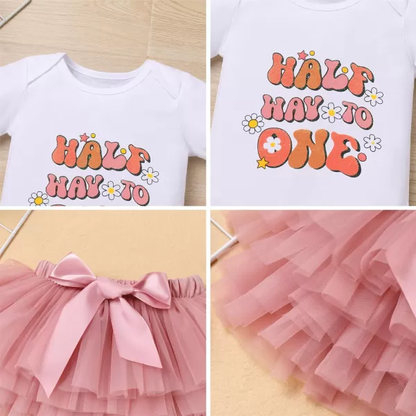 IDOPIP Rainbow 1st Birthday Outfit for Baby Girls Romper Tutu Skirt Tulle Bloomers Headband First Birthday Cake Smash OutfitsDusty Pink  Half Way to One