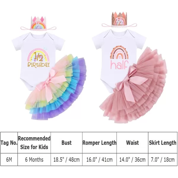 IDOPIP Rainbow 1st Birthday Outfit for Baby Girls Romper Tutu Skirt Tulle Bloomers Headband First Birthday Cake Smash OutfitsDusty Pink Half  Crown