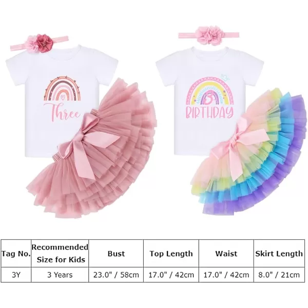 IDOPIP Rainbow 1st Birthday Outfit for Baby Girls Romper Tutu Skirt Tulle Bloomers Headband First Birthday Cake Smash OutfitsDusty Pink Three