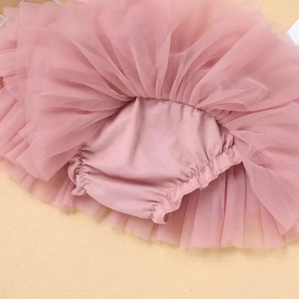 IDOPIP Rainbow 1st Birthday Outfit for Baby Girls Romper Tutu Skirt Tulle Bloomers Headband First Birthday Cake Smash OutfitsDusty Pink Three