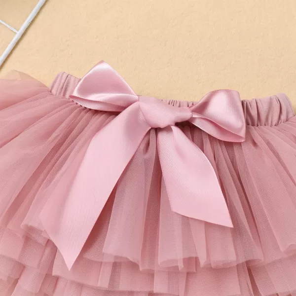 IDOPIP Rainbow 1st Birthday Outfit for Baby Girls Romper Tutu Skirt Tulle Bloomers Headband First Birthday Cake Smash OutfitsDusty Pink Three