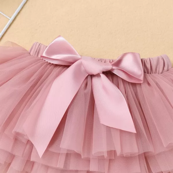 IDOPIP Rainbow 1st Birthday Outfit for Baby Girls Romper Tutu Skirt Tulle Bloomers Headband First Birthday Cake Smash OutfitsDusty Pink Two  Long Sleeve