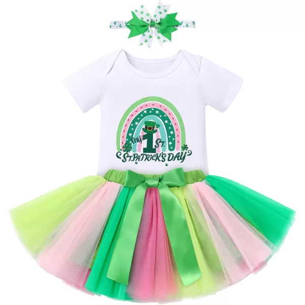 IDOPIP Rainbow 1st Birthday Outfit for Baby Girls Romper Tutu Skirt Tulle Bloomers Headband First Birthday Cake Smash OutfitsGreen  1st St Patricks Day