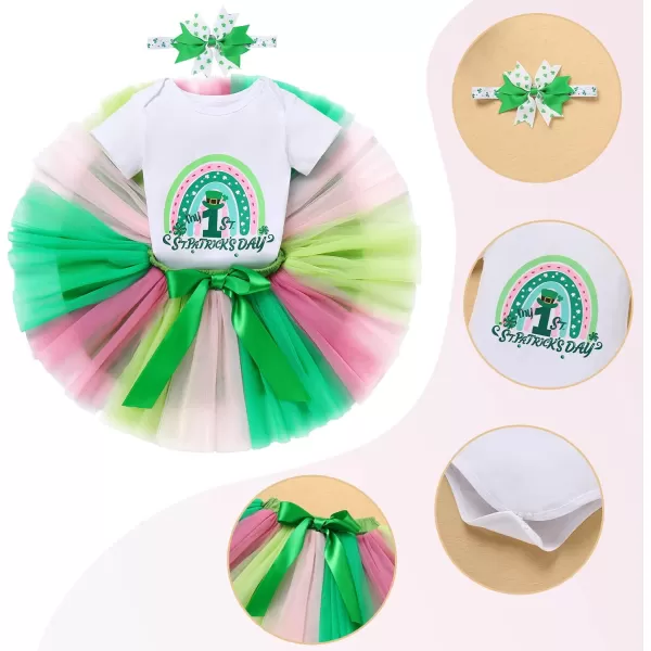 IDOPIP Rainbow 1st Birthday Outfit for Baby Girls Romper Tutu Skirt Tulle Bloomers Headband First Birthday Cake Smash OutfitsGreen  1st St Patricks Day