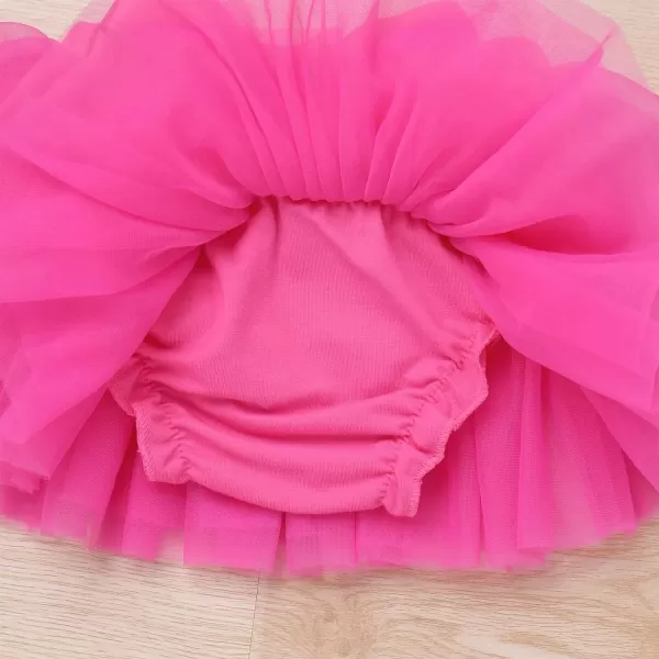 IDOPIP Rainbow 1st Birthday Outfit for Baby Girls Romper Tutu Skirt Tulle Bloomers Headband First Birthday Cake Smash OutfitsHot Pink  Half Way to One