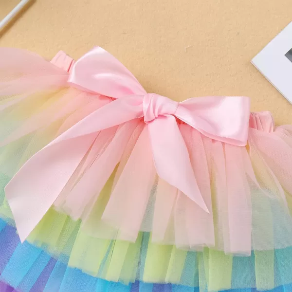 IDOPIP Rainbow 1st Birthday Outfit for Baby Girls Romper Tutu Skirt Tulle Bloomers Headband First Birthday Cake Smash OutfitsRainbow  Crown