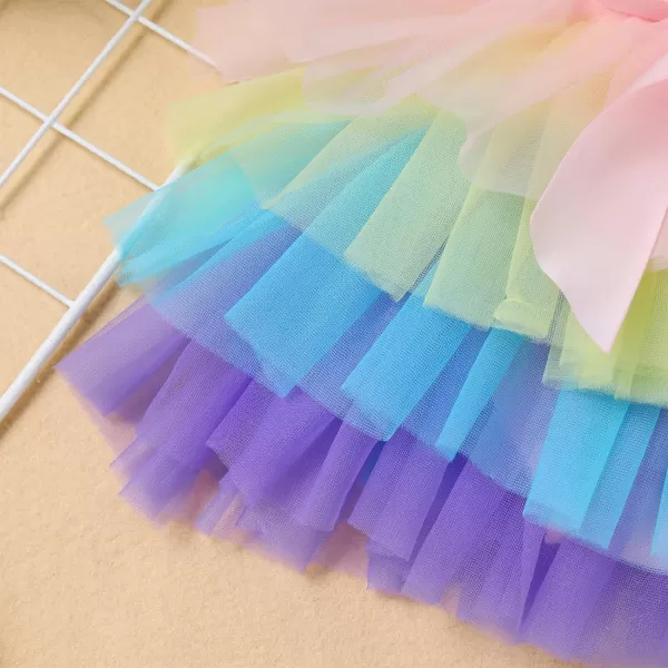 IDOPIP Rainbow 1st Birthday Outfit for Baby Girls Romper Tutu Skirt Tulle Bloomers Headband First Birthday Cake Smash OutfitsRainbow  Crown