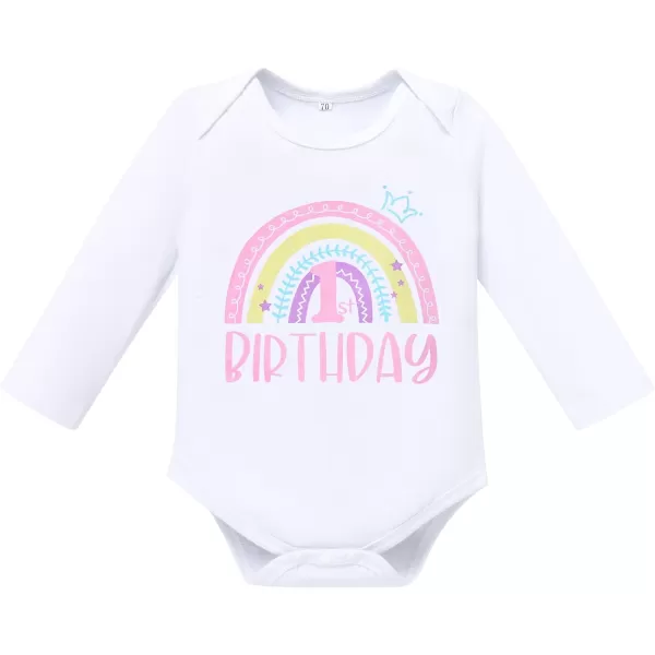 IDOPIP Rainbow 1st Birthday Outfit for Baby Girls Romper Tutu Skirt Tulle Bloomers Headband First Birthday Cake Smash OutfitsRainbow 1st Birthday  Long Sleeve