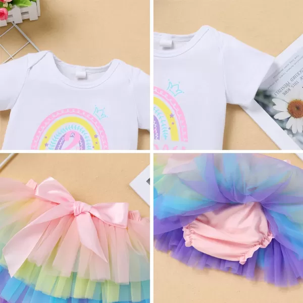 IDOPIP Rainbow 1st Birthday Outfit for Baby Girls Romper Tutu Skirt Tulle Bloomers Headband First Birthday Cake Smash OutfitsRainbow 2nd Birthday  Crown