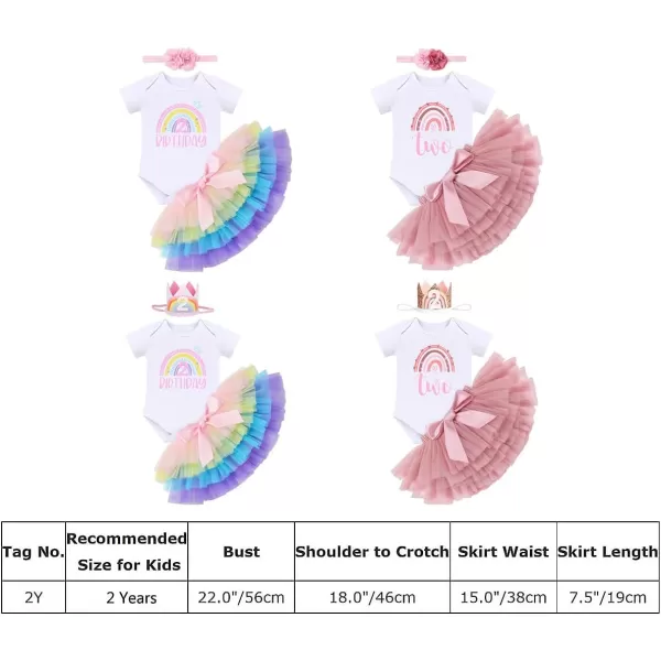 IDOPIP Rainbow 1st Birthday Outfit for Baby Girls Romper Tutu Skirt Tulle Bloomers Headband First Birthday Cake Smash OutfitsRainbow 2nd Birthday  Flower