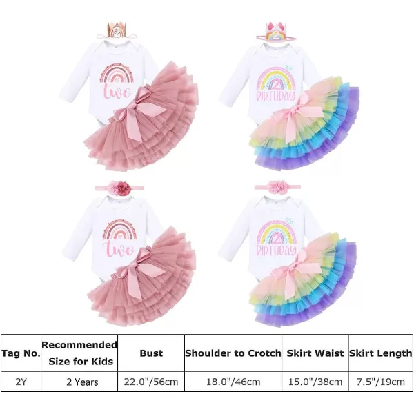 IDOPIP Rainbow 1st Birthday Outfit for Baby Girls Romper Tutu Skirt Tulle Bloomers Headband First Birthday Cake Smash OutfitsRainbow 2nd Birthday  Long Sleeve