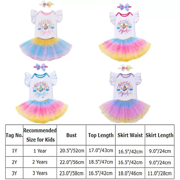 IDOPIP Rainbow Unicorn 1st 2nd 3rd Birthday Girl Outfit Baby Romper Tutu Skirt Headband Sash Badge 5PCS Cake Smash ClothesBlue  Pink  Unicorn