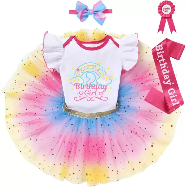 IDOPIP Rainbow Unicorn 1st 2nd 3rd Birthday Girl Outfit Baby Romper Tutu Skirt Headband Sash Badge 5PCS Cake Smash ClothesHot Pink  Cloud 2nd