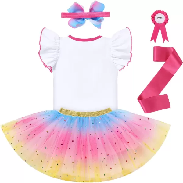 IDOPIP Rainbow Unicorn 1st 2nd 3rd Birthday Girl Outfit Baby Romper Tutu Skirt Headband Sash Badge 5PCS Cake Smash ClothesHot Pink  Cloud 3rd