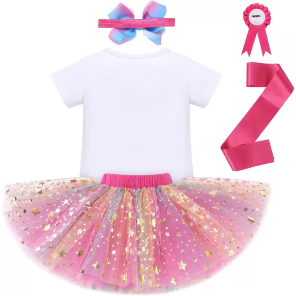 IDOPIP Rainbow Unicorn 1st 2nd 3rd Birthday Girl Outfit Baby Romper Tutu Skirt Headband Sash Badge 5PCS Cake Smash ClothesHot Pink  Rainbow