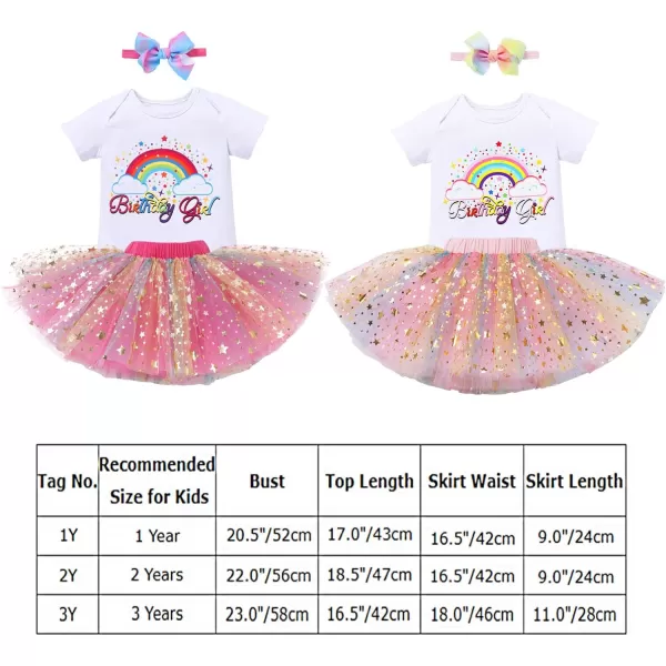 IDOPIP Rainbow Unicorn 1st 2nd 3rd Birthday Girl Outfit Baby Romper Tutu Skirt Headband Sash Badge 5PCS Cake Smash ClothesHot Pink  Rainbow