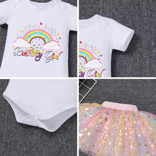 IDOPIP Rainbow Unicorn 1st 2nd 3rd Birthday Girl Outfit Baby Romper Tutu Skirt Headband Sash Badge 5PCS Cake Smash ClothesPink  Rainbow