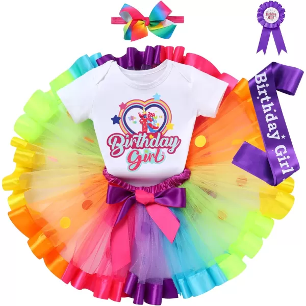 IDOPIP Rainbow Unicorn 1st 2nd 3rd Birthday Girl Outfit Baby Romper Tutu Skirt Headband Sash Badge 5PCS Cake Smash ClothesRainbow  Unicorn 1st Birthday