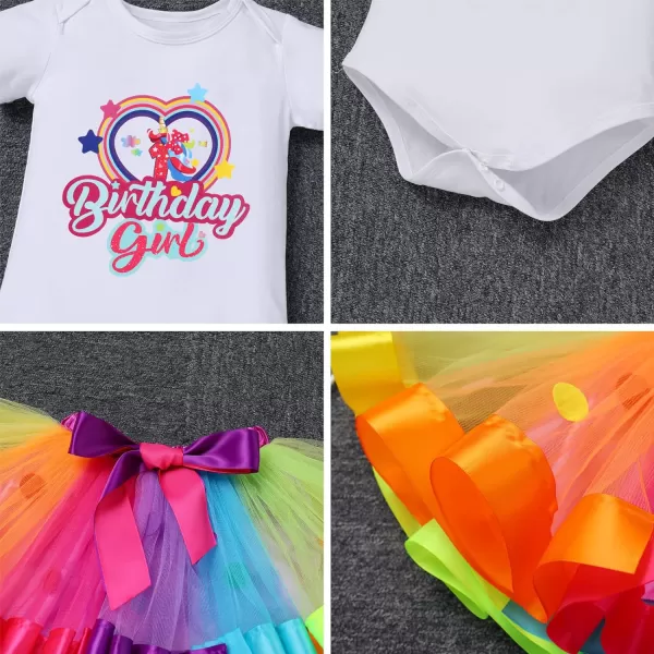 IDOPIP Rainbow Unicorn 1st 2nd 3rd Birthday Girl Outfit Baby Romper Tutu Skirt Headband Sash Badge 5PCS Cake Smash ClothesRainbow  Unicorn 1st Birthday