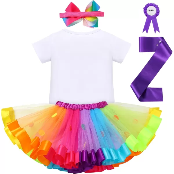 IDOPIP Rainbow Unicorn 1st 2nd 3rd Birthday Girl Outfit Baby Romper Tutu Skirt Headband Sash Badge 5PCS Cake Smash ClothesRainbow  Unicorn 1st Birthday