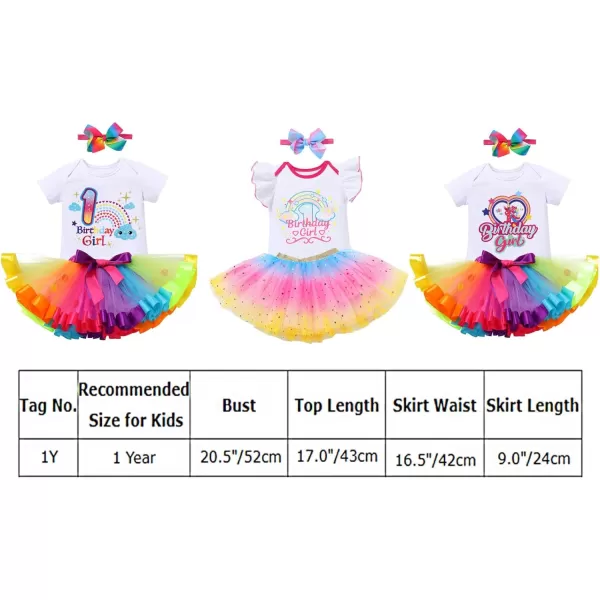 IDOPIP Rainbow Unicorn 1st 2nd 3rd Birthday Girl Outfit Baby Romper Tutu Skirt Headband Sash Badge 5PCS Cake Smash ClothesRainbow  Unicorn 1st Birthday