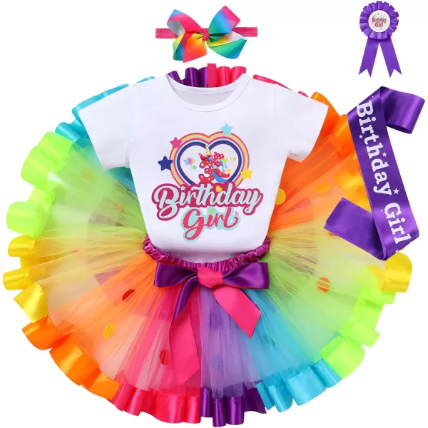 IDOPIP Rainbow Unicorn 1st 2nd 3rd Birthday Girl Outfit Baby Romper Tutu Skirt Headband Sash Badge 5PCS Cake Smash ClothesRainbow  Unicorn 3rd Birthday