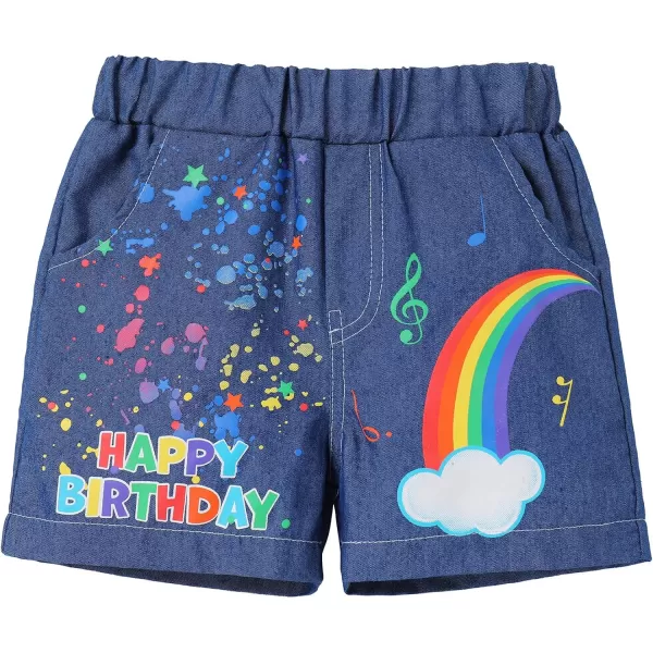 IDOPIP Rainbow Watermelon Birthday Boy Outfit Baby Boys Summer Romper Shirt Suspenders Denim Shorts Headband 4PCS Clothes Set1st Birthday Boy 3pcs