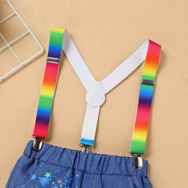 IDOPIP Rainbow Watermelon Birthday Boy Outfit Baby Boys Summer Romper Shirt Suspenders Denim Shorts Headband 4PCS Clothes Set1st Birthday Boy 3pcs