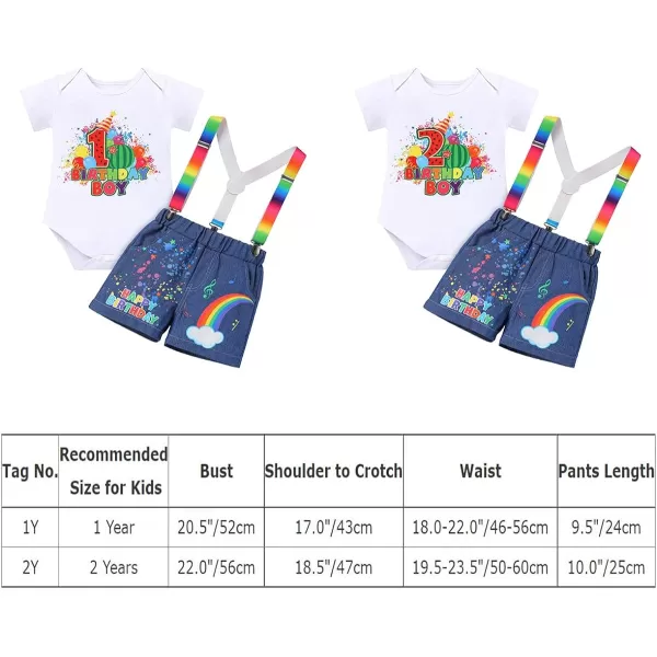 IDOPIP Rainbow Watermelon Birthday Boy Outfit Baby Boys Summer Romper Shirt Suspenders Denim Shorts Headband 4PCS Clothes Set1st Birthday Boy 3pcs