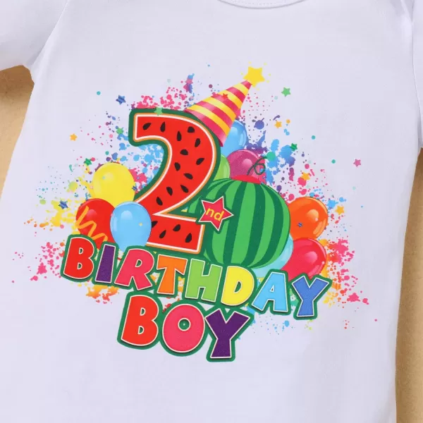 IDOPIP Rainbow Watermelon Birthday Boy Outfit Baby Boys Summer Romper Shirt Suspenders Denim Shorts Headband 4PCS Clothes Set2nd Birthday Boy 3pcs