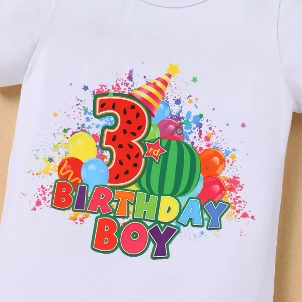 IDOPIP Rainbow Watermelon Birthday Boy Outfit Baby Boys Summer Romper Shirt Suspenders Denim Shorts Headband 4PCS Clothes Set3rd Birthday Boy