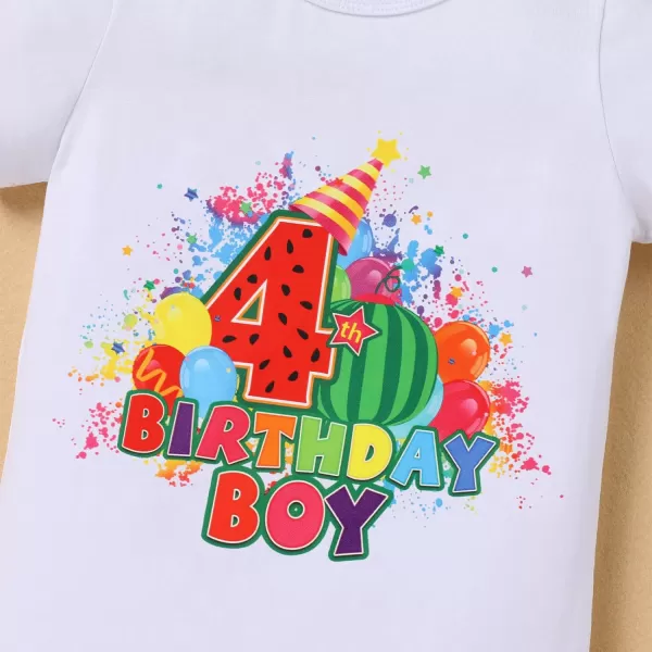 IDOPIP Rainbow Watermelon Birthday Boy Outfit Baby Boys Summer Romper Shirt Suspenders Denim Shorts Headband 4PCS Clothes Set4th Birthday Boy 3pcs