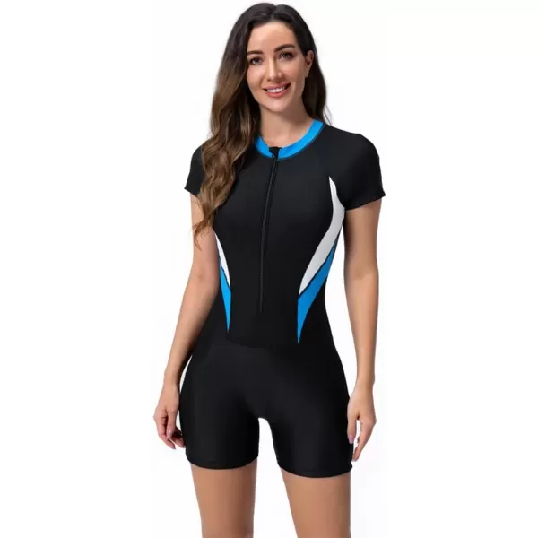 IDOPIP Rash Guard for Women Long Sleeve UV Sun Protection Rash Guard Shirt One Piece Swimsuit Zip Surfing Bathing Suit UPF 50Black  Blue  White