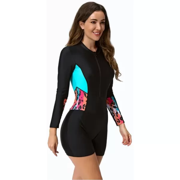 IDOPIP Rash Guard for Women Long Sleeve UV Sun Protection Rash Guard Shirt One Piece Swimsuit Zip Surfing Bathing Suit UPF 50Black  Green