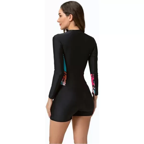 IDOPIP Rash Guard for Women Long Sleeve UV Sun Protection Rash Guard Shirt One Piece Swimsuit Zip Surfing Bathing Suit UPF 50Black  Green