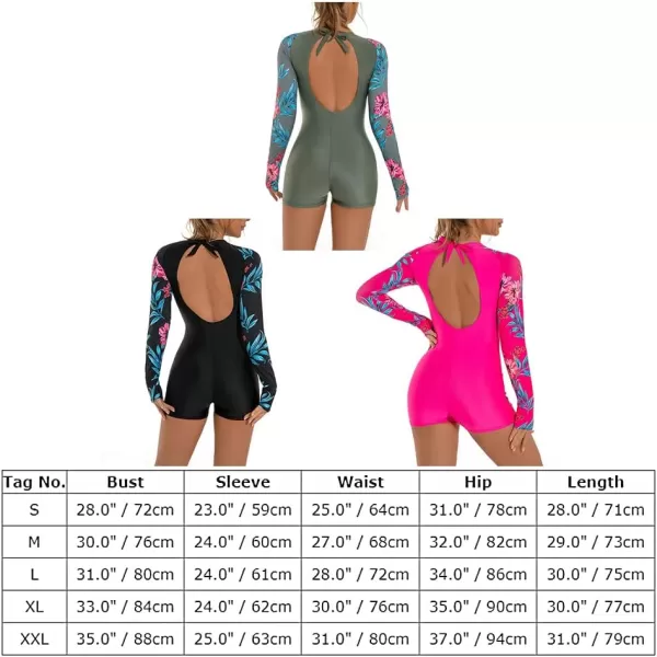 IDOPIP Rash Guard for Women Long Sleeve UV Sun Protection Rash Guard Shirt One Piece Swimsuit Zip Surfing Bathing Suit UPF 50Blue Leaves  Cutout