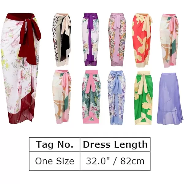 IDOPIP Sarong Coverups for Women Swimsuit Cover up Wrap Beach Skirt Floral Printed Beach Swimwear Pareo Coverups Bathing SuitPurple