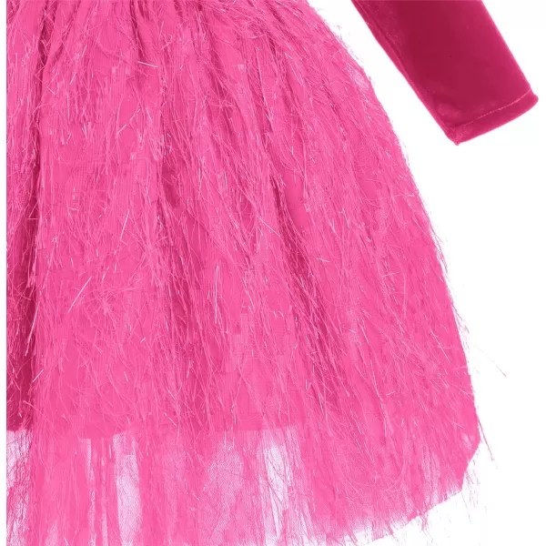 IDOPIP Shiny Velvet Dress for Toddler Baby Girls Fall Winter Long Sleeve Christmas Birthday Party Bowknot Tutu Dress ClothesHot Pink  Fluffy