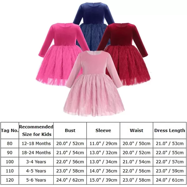 IDOPIP Shiny Velvet Dress for Toddler Baby Girls Fall Winter Long Sleeve Christmas Birthday Party Bowknot Tutu Dress ClothesHot Pink  Fluffy