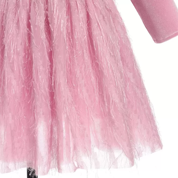 IDOPIP Shiny Velvet Dress for Toddler Baby Girls Fall Winter Long Sleeve Christmas Birthday Party Bowknot Tutu Dress ClothesPink  Fluffy