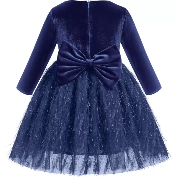 IDOPIP Shiny Velvet Dress for Toddler Baby Girls Fall Winter Long Sleeve Christmas Birthday Party Bowknot Tutu Dress ClothesRoyal Blue  Fluffy