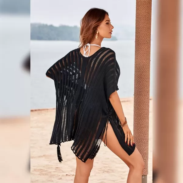 IDOPIP Swimsuit Coverup for Women Cover up Beach Dress Mesh Lace Crochet VNeck Bikini Beachwear Swimwear Dress Bathing SuitBlack  Straps