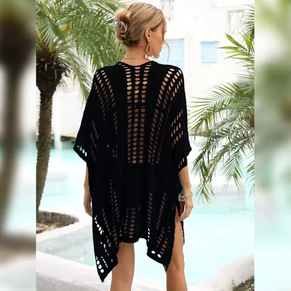 IDOPIP Swimsuit Coverup for Women Cover up Beach Dress Mesh Lace Crochet VNeck Bikini Beachwear Swimwear Dress Bathing SuitBlack