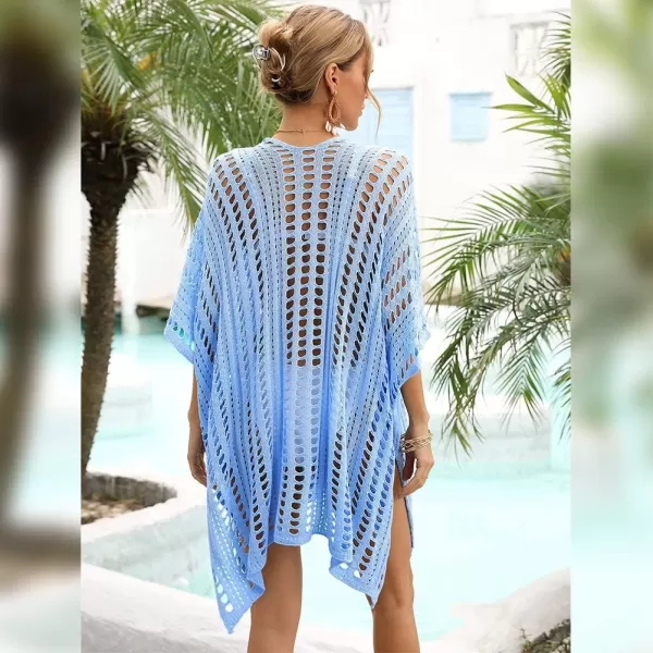 IDOPIP Swimsuit Coverup for Women Cover up Beach Dress Mesh Lace Crochet VNeck Bikini Beachwear Swimwear Dress Bathing SuitBlue