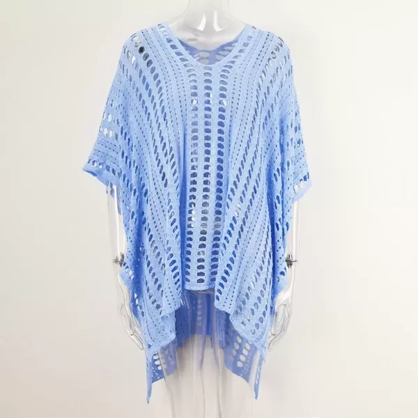 IDOPIP Swimsuit Coverup for Women Cover up Beach Dress Mesh Lace Crochet VNeck Bikini Beachwear Swimwear Dress Bathing SuitBlue
